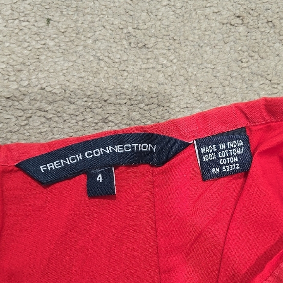 French Connection Red Skirt With Embroidered & Button Detail Size 4 100% Cotton - Picture 2 of 6